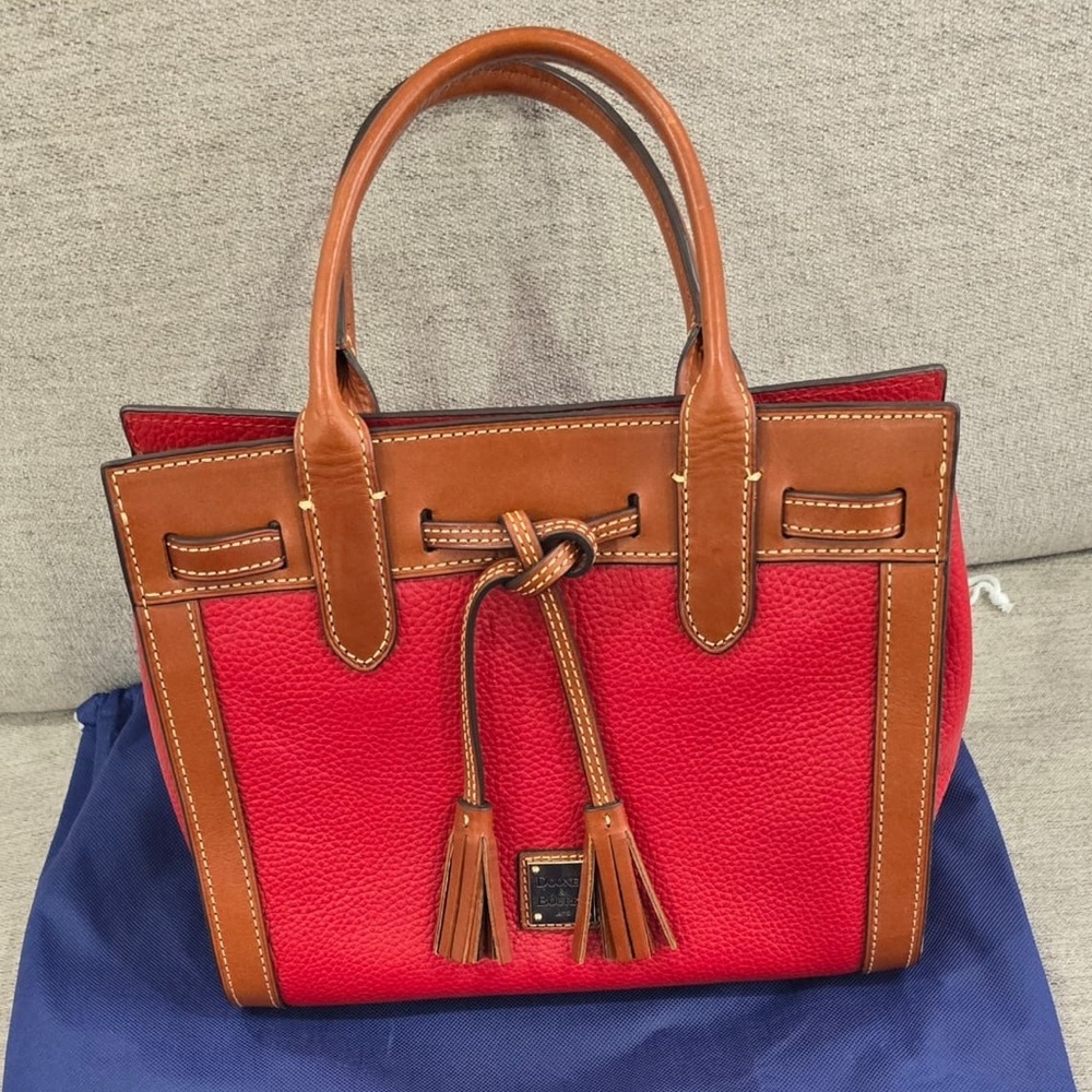 Dooney & Bourke Red and Brown Satchel with Leather Trim
